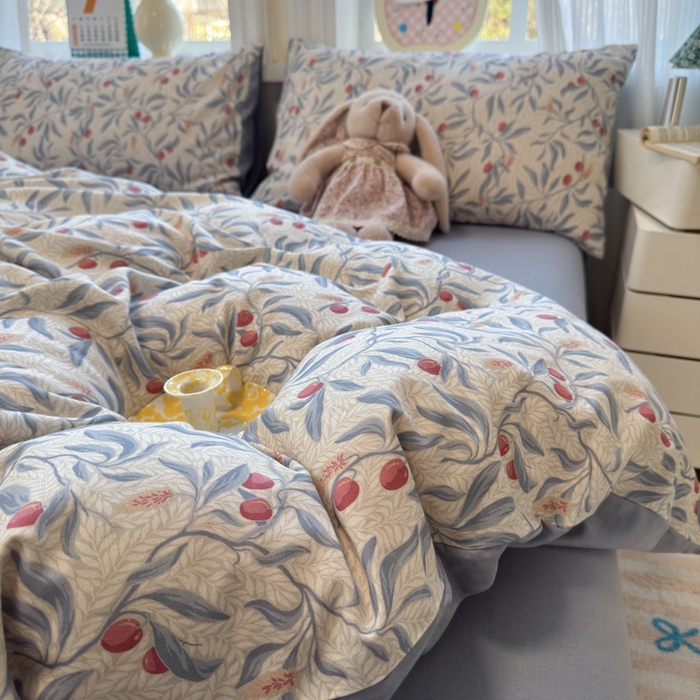 91家纺网 家纺一手货源 找家纺 如意朵 2026新款全棉棉麻印花四件套 蜜果