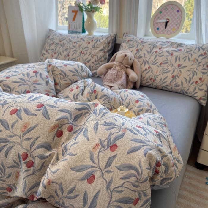 91家纺网 家纺一手货源 找家纺 如意朵 2026新款全棉棉麻印花四件套 蜜果