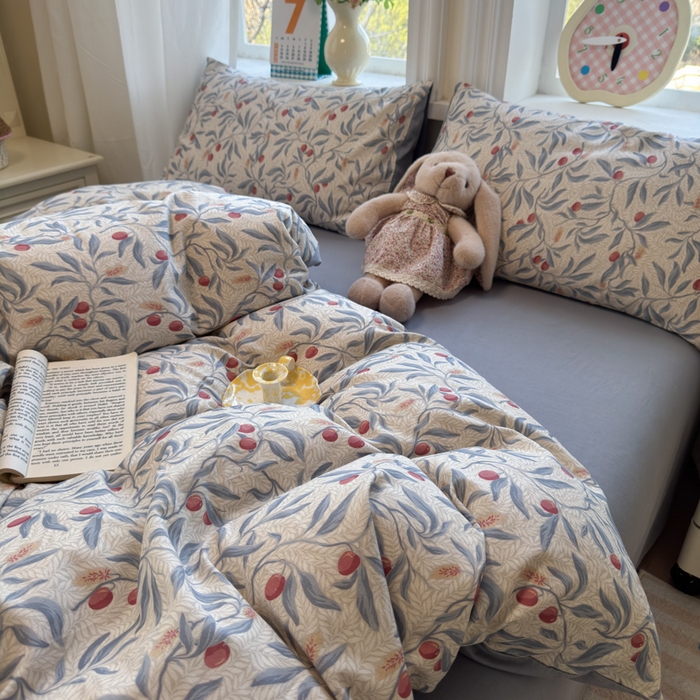 91家纺网 家纺一手货源 找家纺 如意朵 2026新款全棉棉麻印花四件套 蜜果