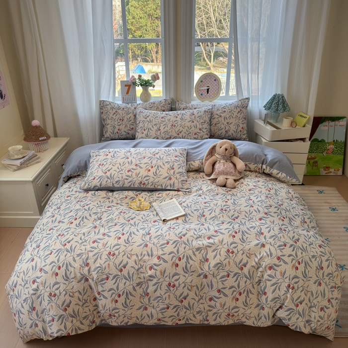 91家纺网 家纺一手货源 找家纺 如意朵 2026新款全棉棉麻印花四件套 蜜果