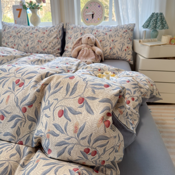 91家纺网 家纺一手货源 找家纺 如意朵 2026新款全棉棉麻印花四件套 蜜果