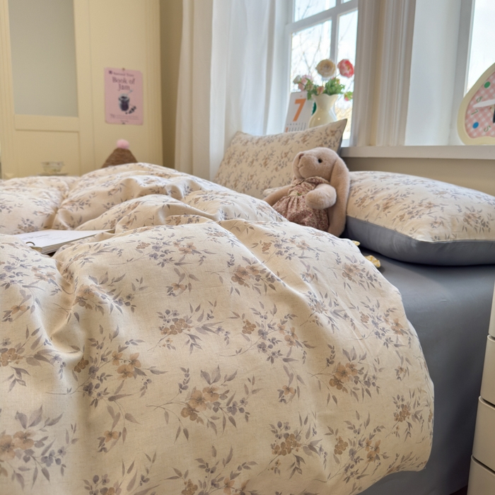 91家纺网 家纺一手货源 找家纺 如意朵 2026新款全棉棉麻印花四件套 墨韵