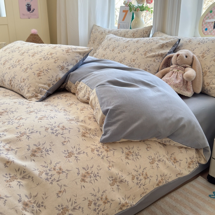 91家纺网 家纺一手货源 找家纺 如意朵 2026新款全棉棉麻印花四件套 墨韵