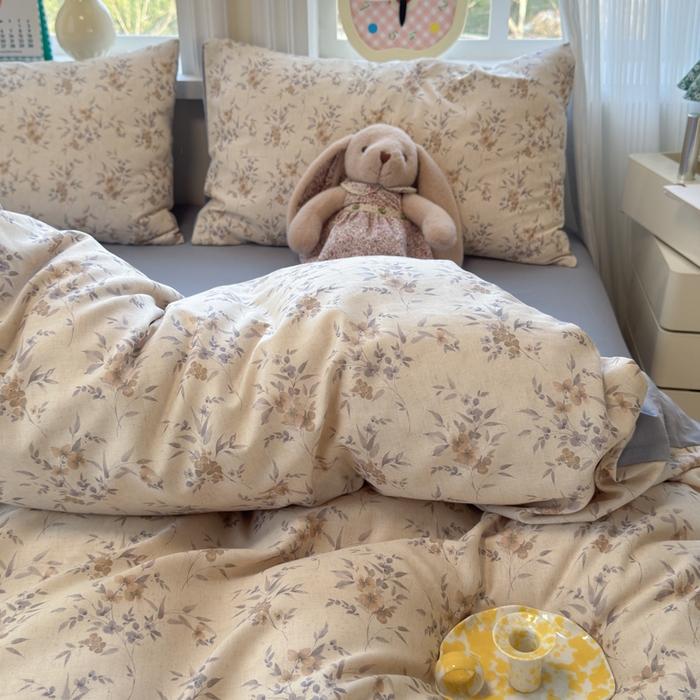 91家纺网 家纺一手货源 找家纺 如意朵 2026新款全棉棉麻印花四件套 墨韵