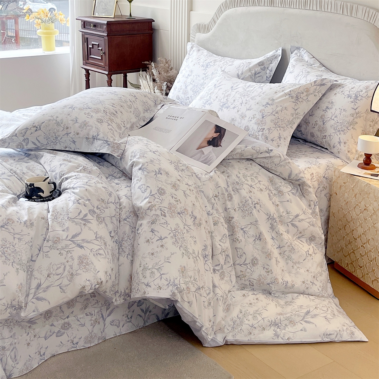 91家纺网 家纺一手货源 找家纺 宝齐莱家纺 2026新款全棉纯棉13372印花四件套 浮光花影