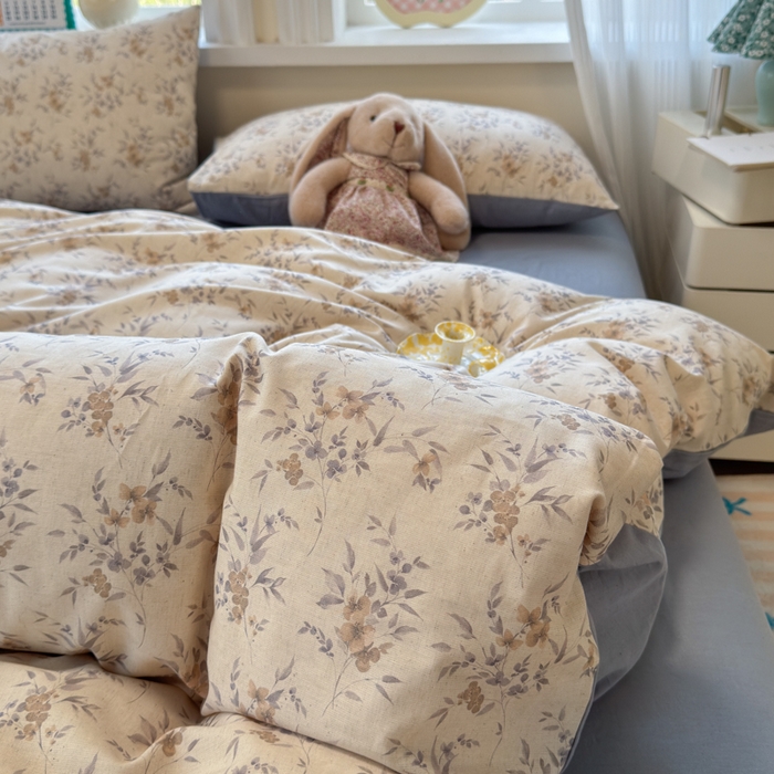 91家纺网 家纺一手货源 找家纺 如意朵 2026新款全棉棉麻印花四件套 墨韵