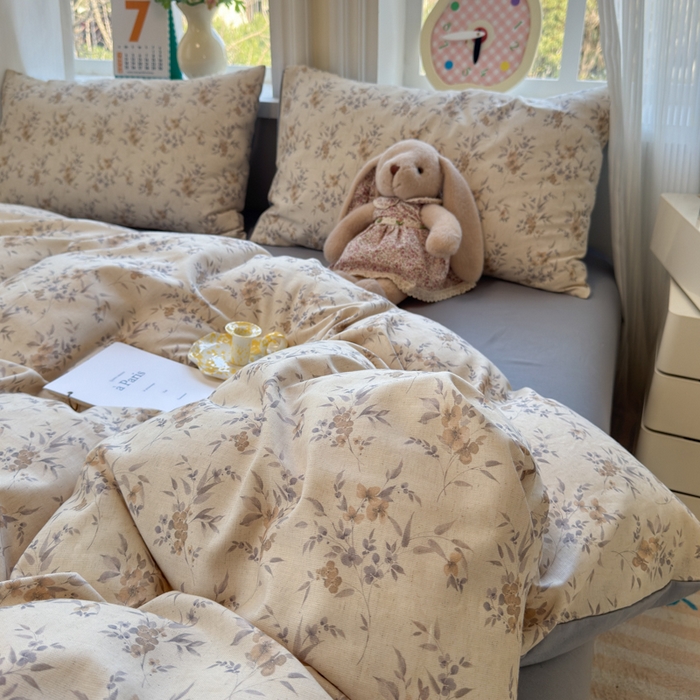 91家纺网 家纺一手货源 找家纺 如意朵 2026新款全棉棉麻印花四件套 墨韵