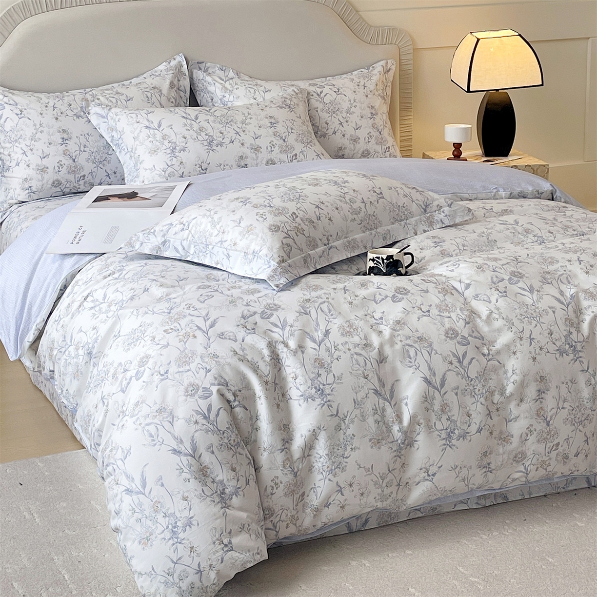 91家纺网 家纺一手货源 找家纺 宝齐莱家纺 2026新款全棉纯棉13372印花四件套 浮光花影