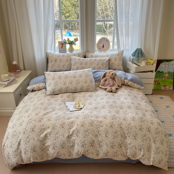 91家纺网 家纺一手货源 找家纺 如意朵 2026新款全棉棉麻印花四件套 墨韵