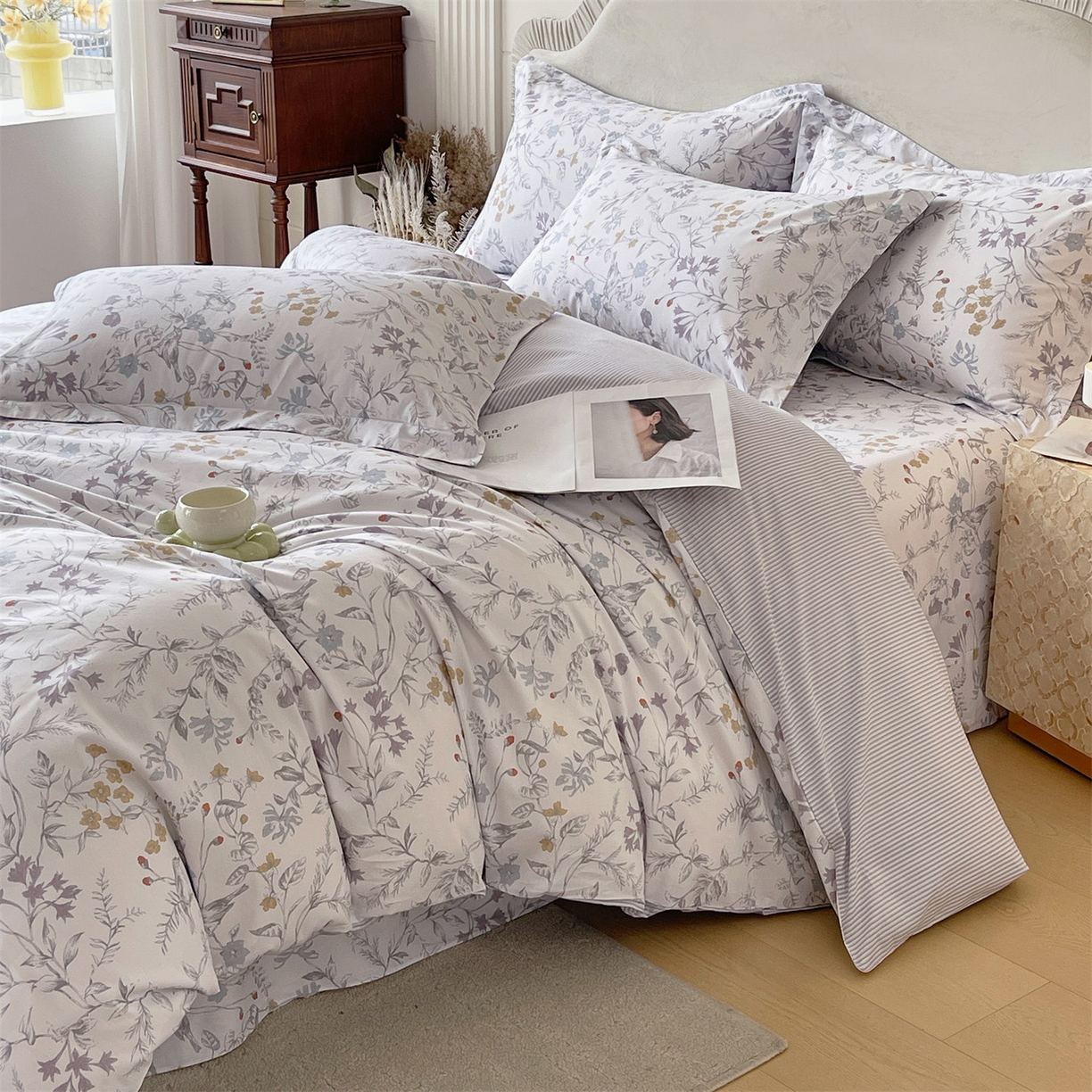 91家纺网 家纺一手货源 找家纺 宝齐莱家纺 2026新款全棉纯棉13372印花四件套 花解语