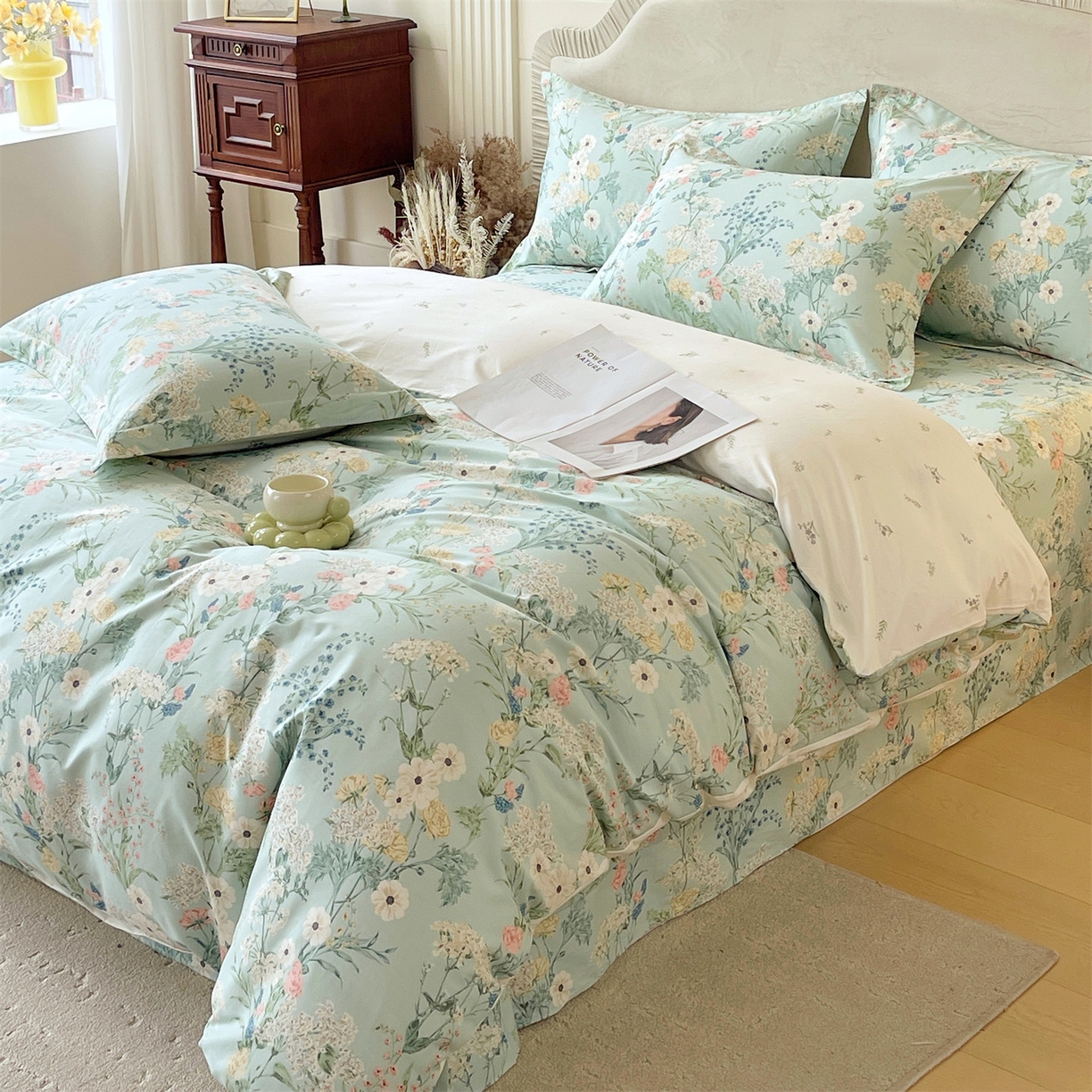 91家纺网 家纺一手货源 找家纺 宝齐莱家纺 2026新款全棉纯棉13372印花四件套 浅茉