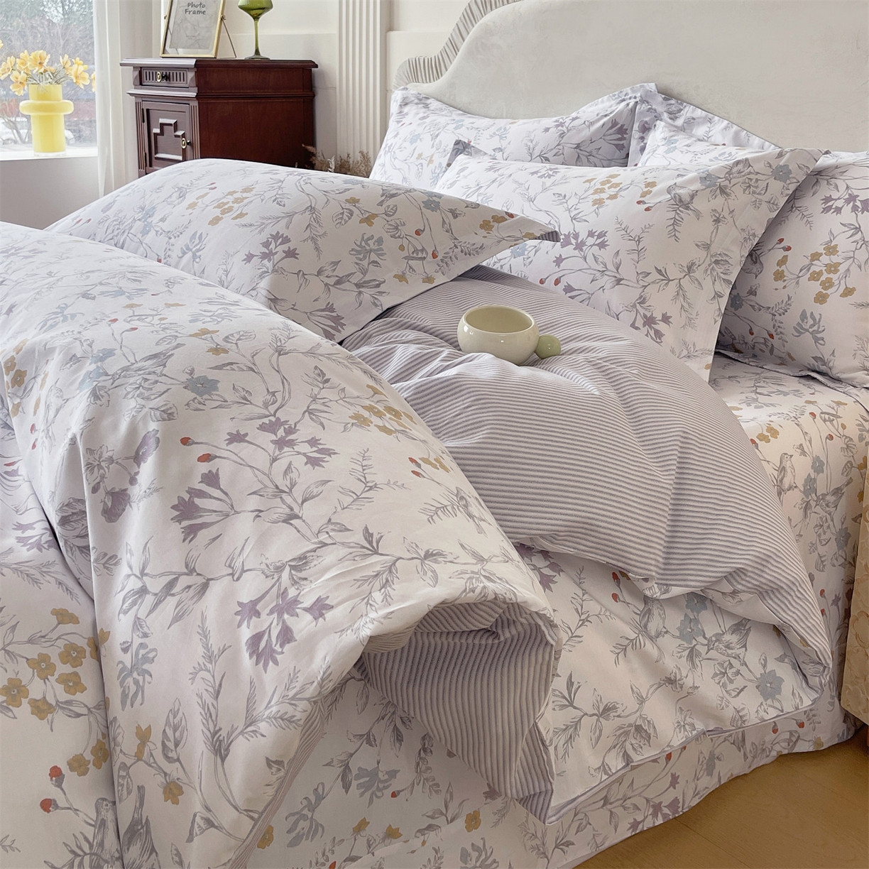 91家纺网 家纺一手货源 找家纺 宝齐莱家纺 2026新款全棉纯棉13372印花四件套 花解语