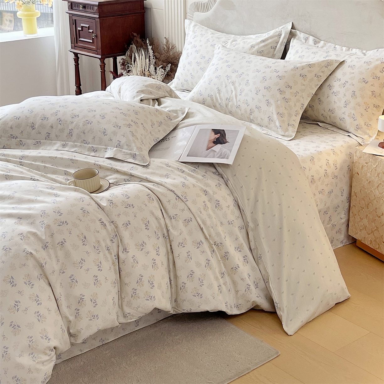 91家纺网 家纺一手货源 找家纺 宝齐莱家纺 2026新款全棉纯棉13372印花四件套 左岸晨雾