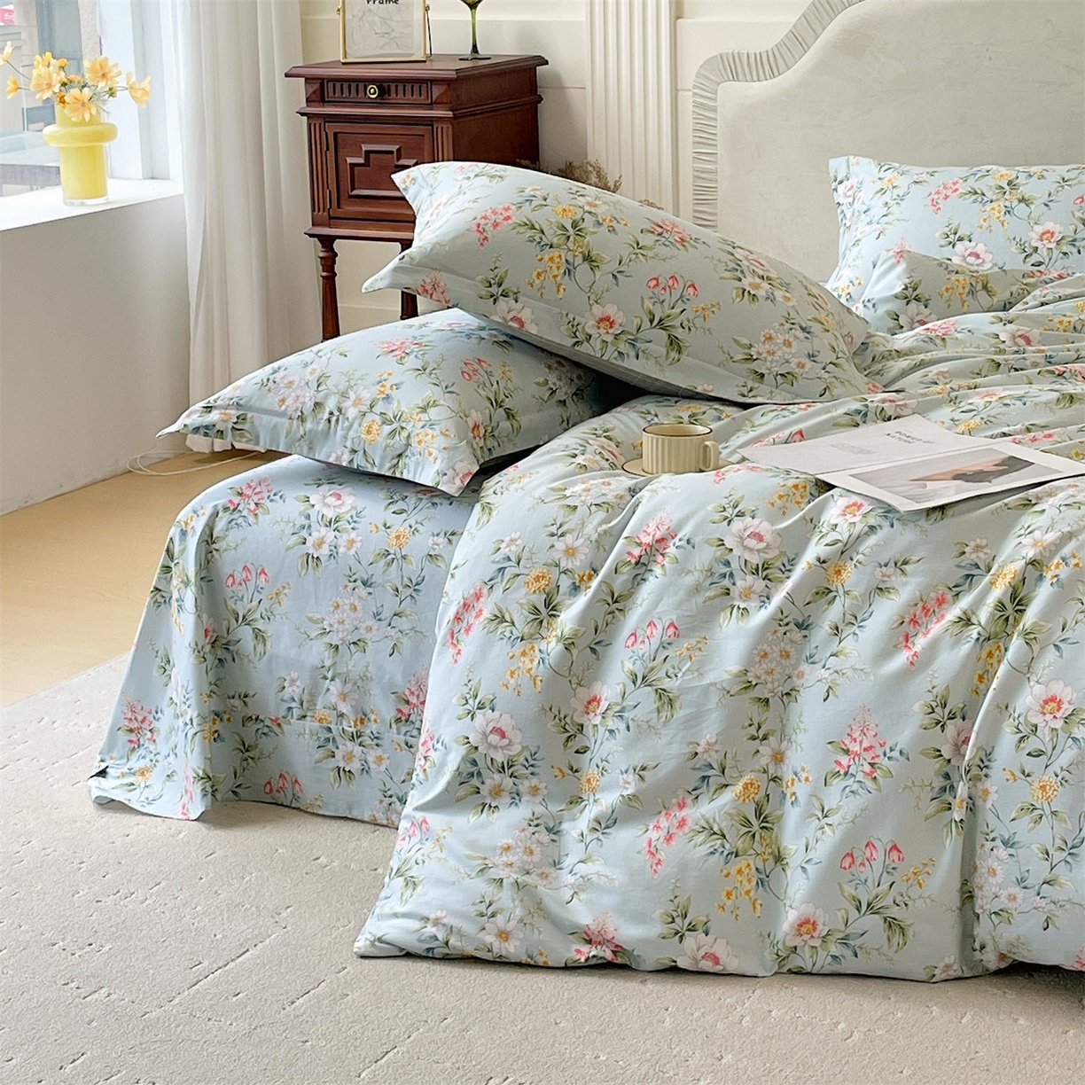 91家纺网 家纺一手货源 找家纺 宝齐莱家纺 2026新款全棉纯棉13372印花四件套 午后花园