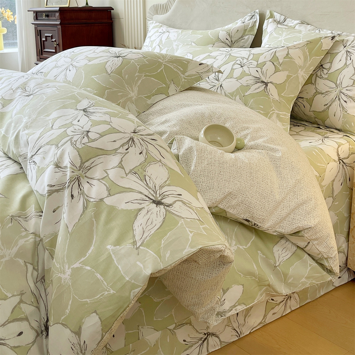 91家纺网 家纺一手货源 找家纺 宝齐莱家纺 2026新款全棉纯棉13372印花四件套 云间月