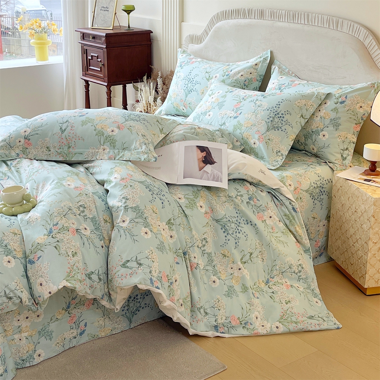 91家纺网 家纺一手货源 找家纺 宝齐莱家纺 2026新款全棉纯棉13372印花四件套 浅茉