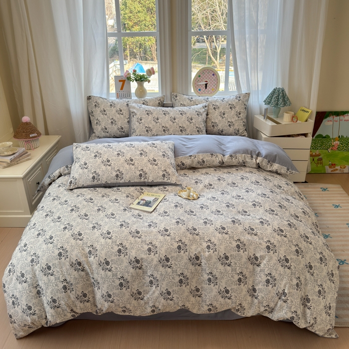 91家纺网 家纺一手货源 找家纺 如意朵 2026新款全棉棉麻印花四件套 暮雪