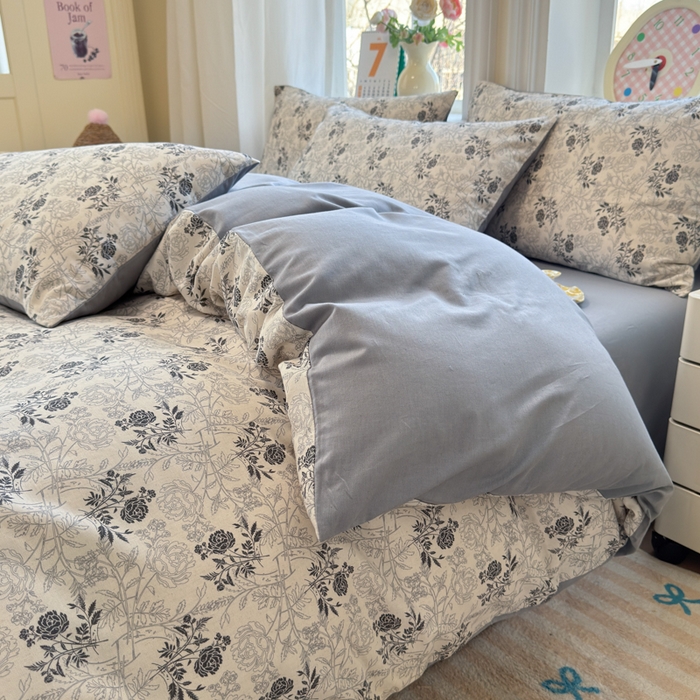 91家纺网 家纺一手货源 找家纺 如意朵 2026新款全棉棉麻印花四件套 暮雪