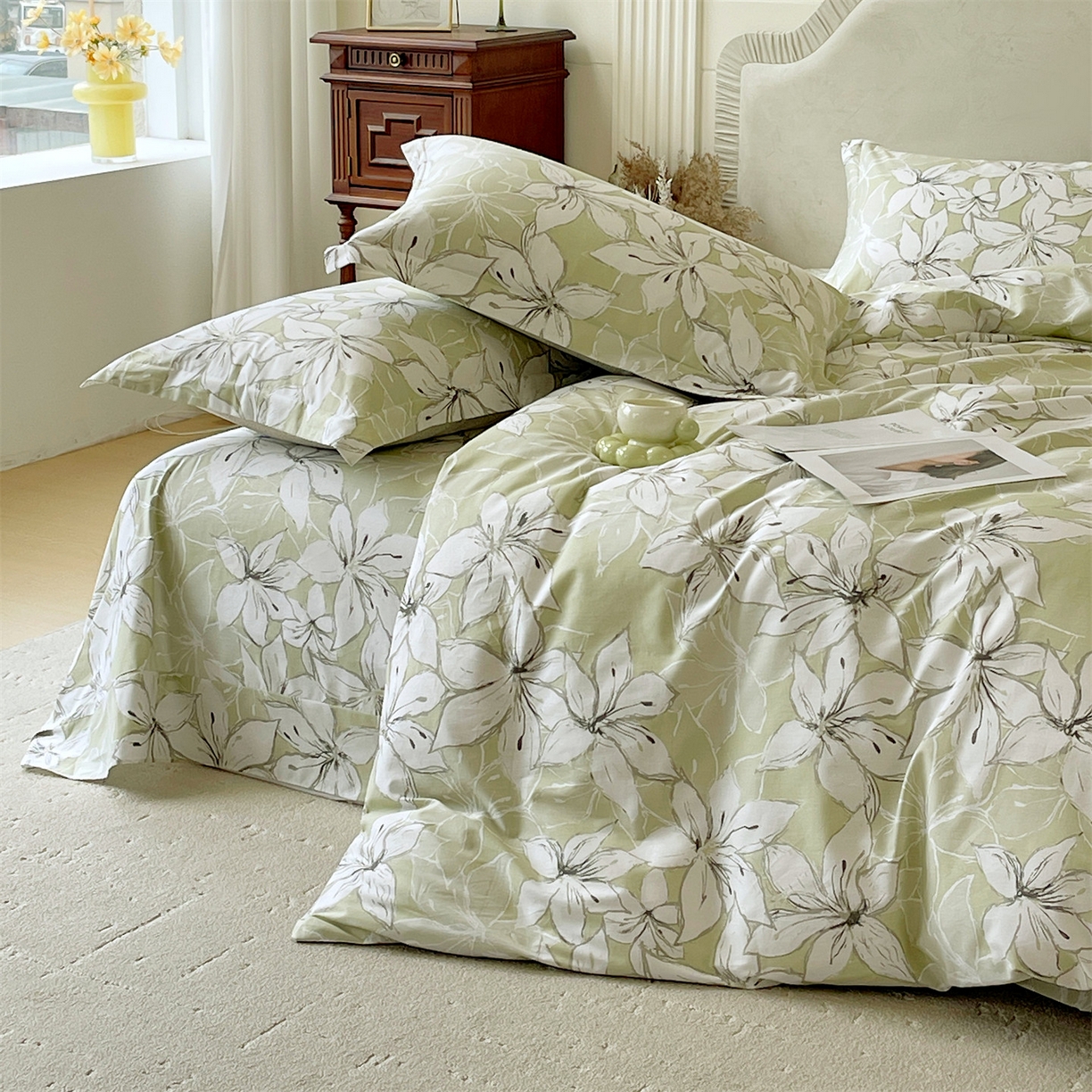 91家纺网 家纺一手货源 找家纺 宝齐莱家纺 2026新款全棉纯棉13372印花四件套 云间月