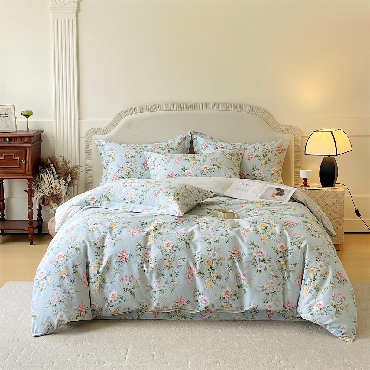 91家纺网 家纺一手货源 找家纺 宝齐莱家纺 2026新款全棉纯棉13372印花四件套 午后花园