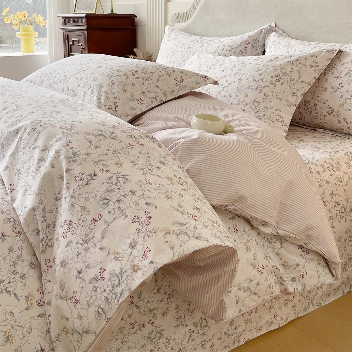 91家纺网 家纺一手货源 找家纺 宝齐莱家纺 2026新款全棉纯棉13372印花四件套 烟花间