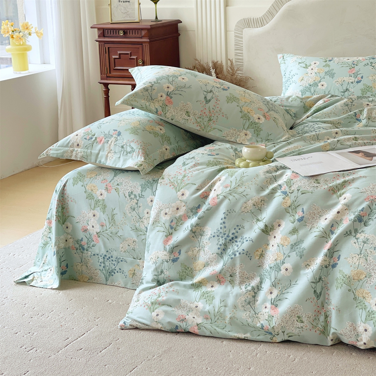 91家纺网 家纺一手货源 找家纺 宝齐莱家纺 2026新款全棉纯棉13372印花四件套 浅茉