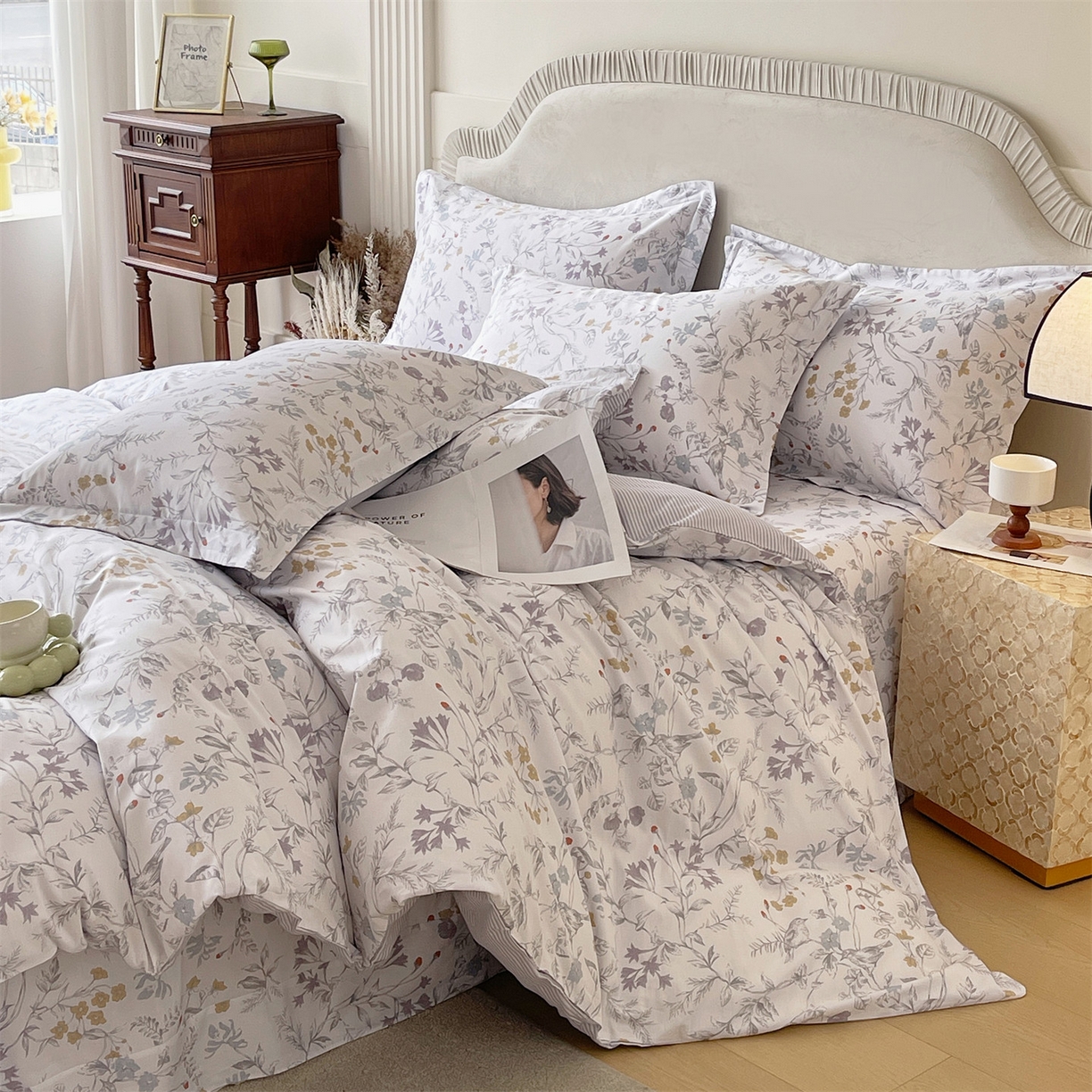 91家纺网 家纺一手货源 找家纺 宝齐莱家纺 2026新款全棉纯棉13372印花四件套 花解语