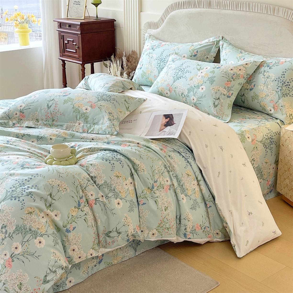 91家纺网 家纺一手货源 找家纺 宝齐莱家纺 2026新款全棉纯棉13372印花四件套 浅茉