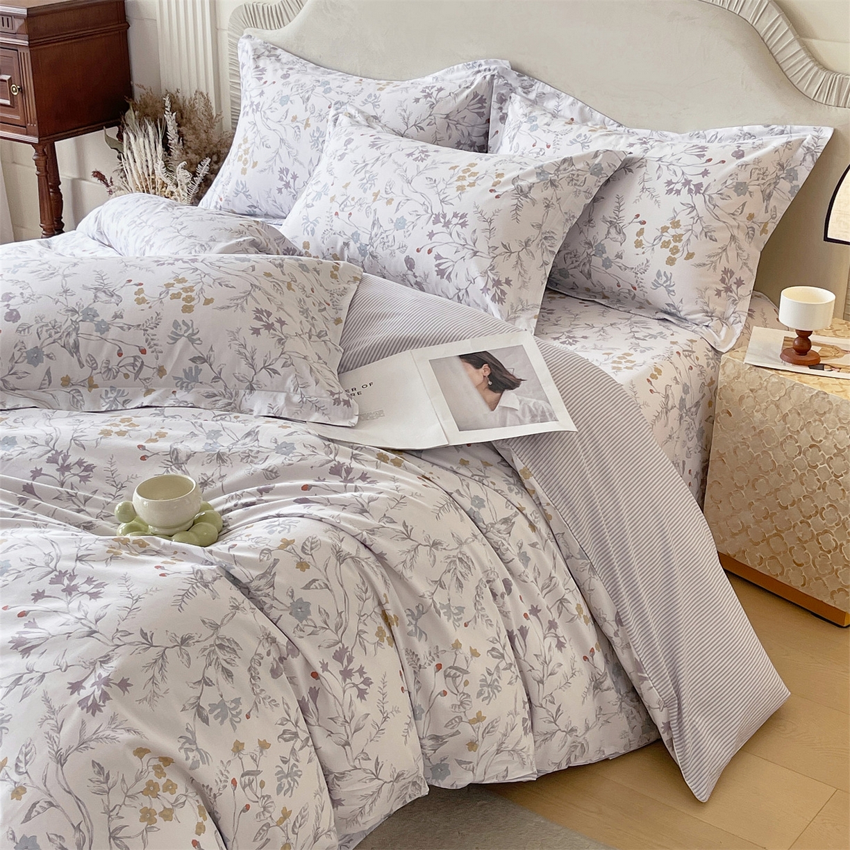 91家纺网 家纺一手货源 找家纺 宝齐莱家纺 2026新款全棉纯棉13372印花四件套 花解语