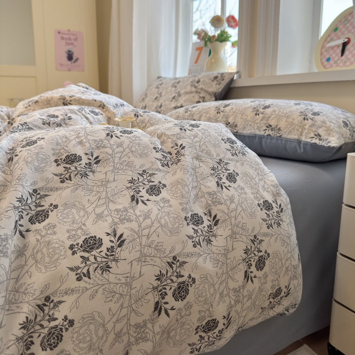 91家纺网 家纺一手货源 找家纺 如意朵 2026新款全棉棉麻印花四件套 暮雪