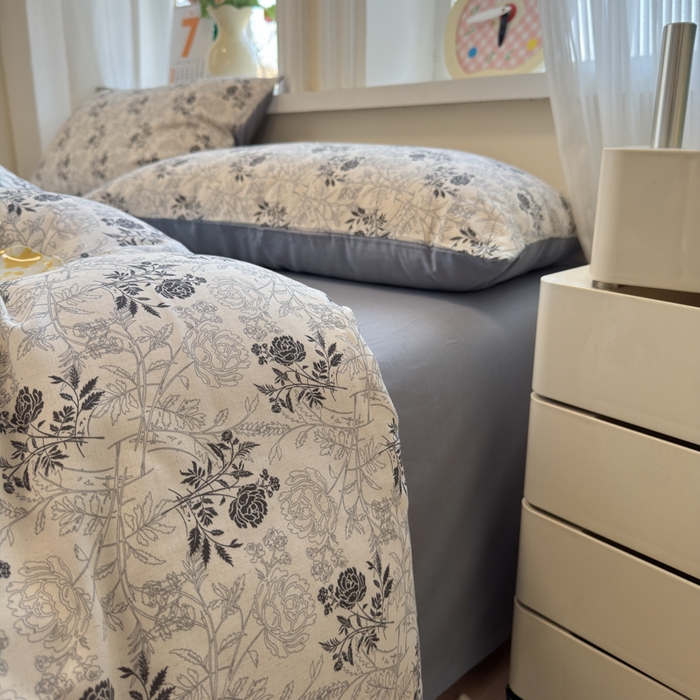 91家纺网 家纺一手货源 找家纺 如意朵 2026新款全棉棉麻印花四件套 暮雪