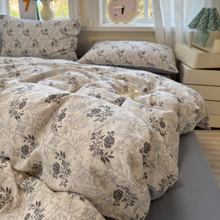 91家纺网 家纺一手货源 找家纺 如意朵 2026新款全棉棉麻印花四件套 暮雪