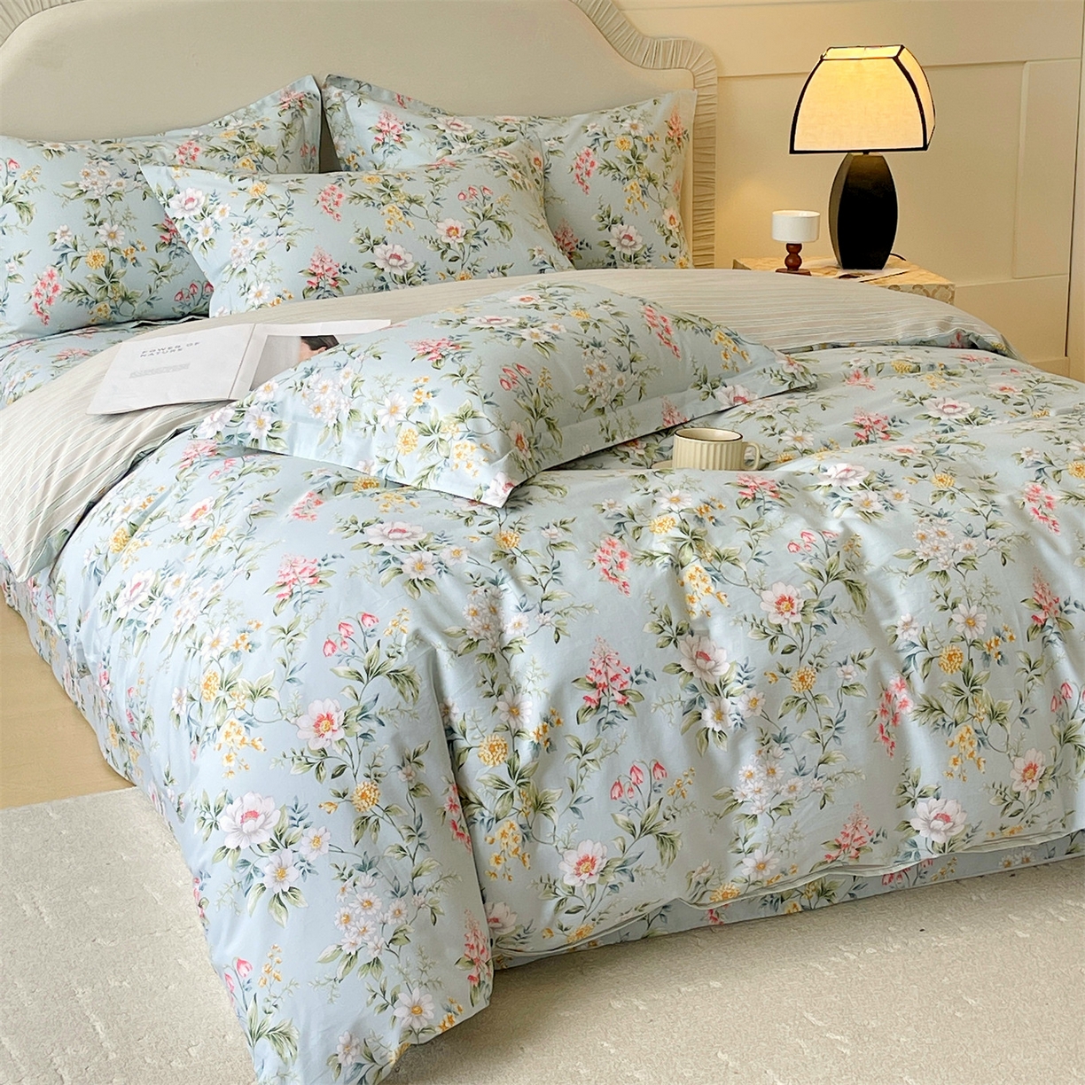 91家纺网 家纺一手货源 找家纺 宝齐莱家纺 2026新款全棉纯棉13372印花四件套 午后花园