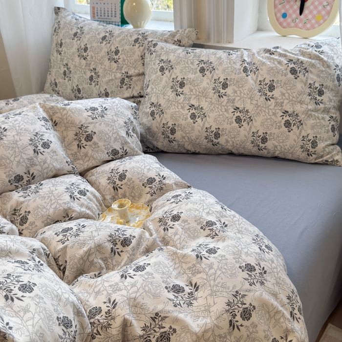 91家纺网 家纺一手货源 找家纺 如意朵 2026新款全棉棉麻印花四件套 暮雪