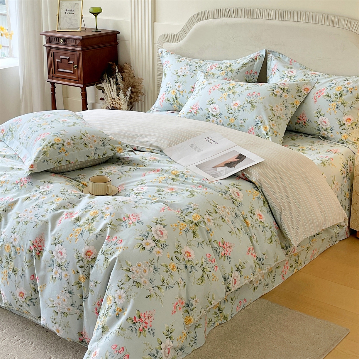 91家纺网 家纺一手货源 找家纺 宝齐莱家纺 2026新款全棉纯棉13372印花四件套 午后花园