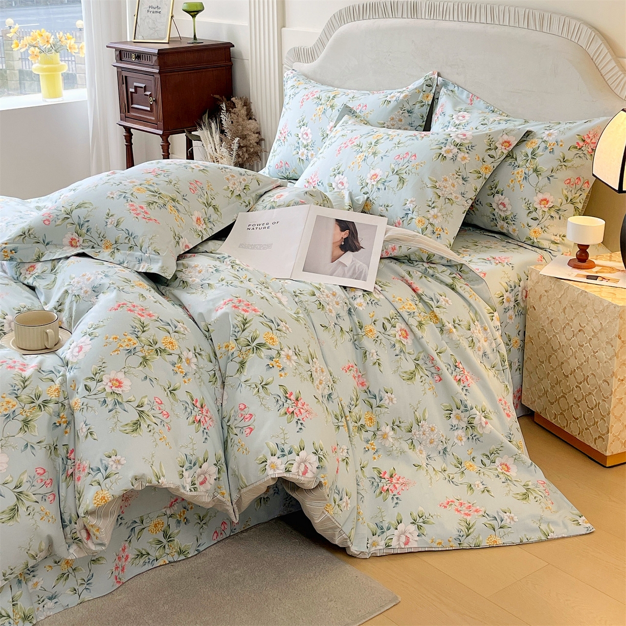 91家纺网 家纺一手货源 找家纺 宝齐莱家纺 2026新款全棉纯棉13372印花四件套 午后花园