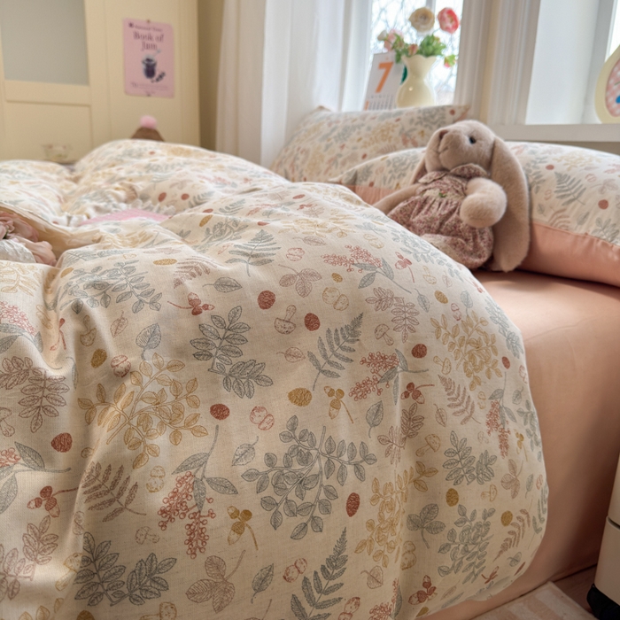 91家纺网 家纺一手货源 找家纺 如意朵 2026新款全棉棉麻印花四件套 奶芙