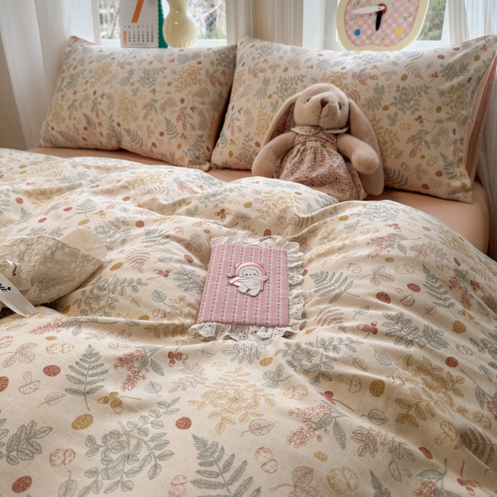 91家纺网 家纺一手货源 找家纺 如意朵 2026新款全棉棉麻印花四件套 奶芙