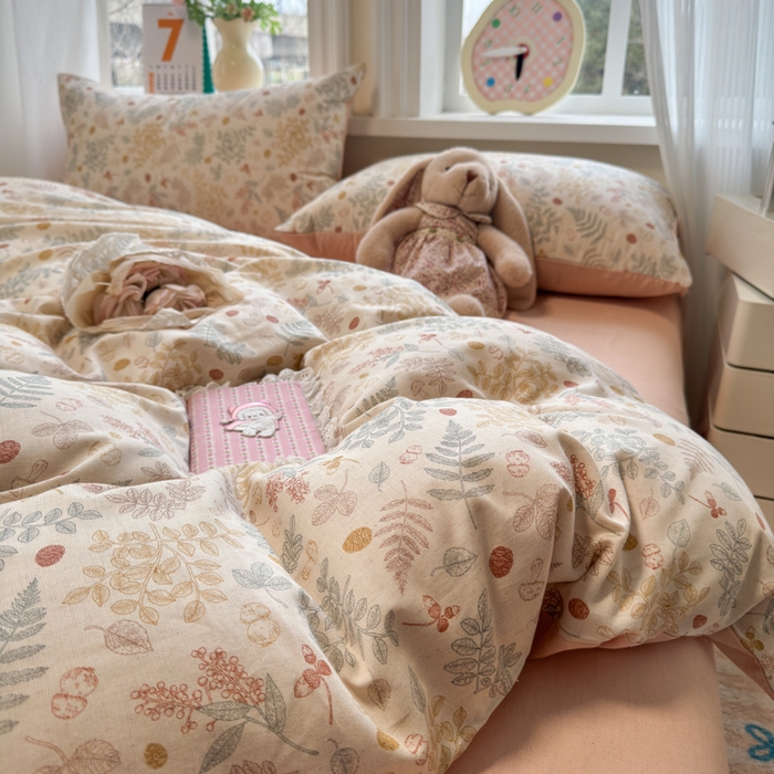 91家纺网 家纺一手货源 找家纺 如意朵 2026新款全棉棉麻印花四件套 奶芙