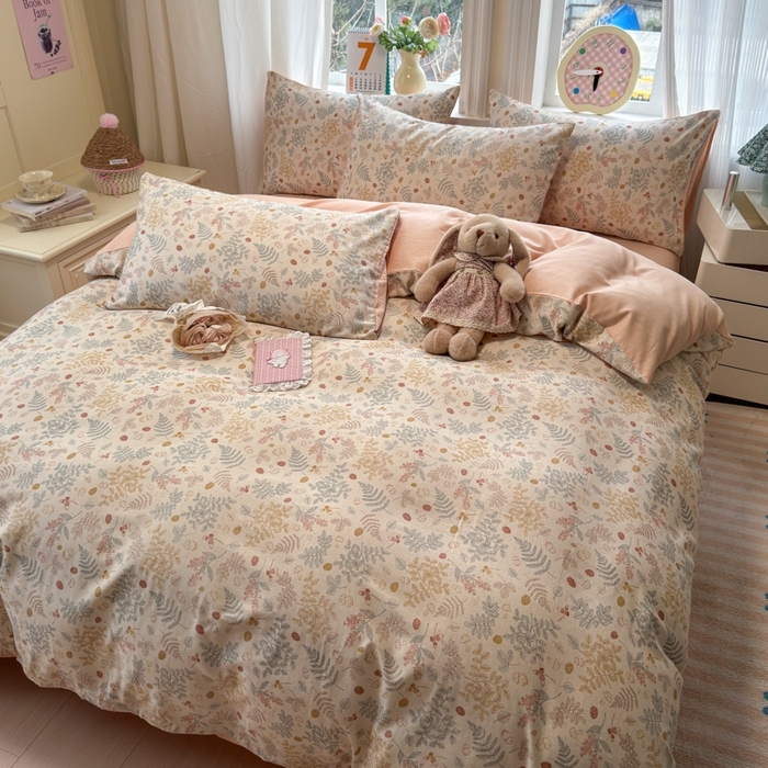 91家纺网 家纺一手货源 找家纺 如意朵 2026新款全棉棉麻印花四件套 奶芙