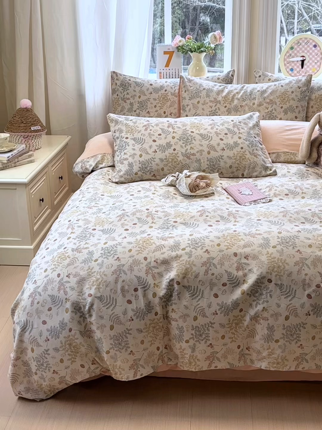 91家纺网 家纺一手货源 找家纺 如意朵 2026新款全棉棉麻印花四件套 奶芙