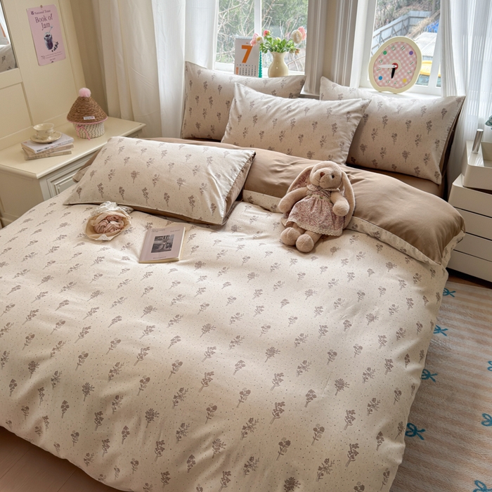 91家纺网 家纺一手货源 找家纺 如意朵 2026新款全棉棉麻印花四件套 素影