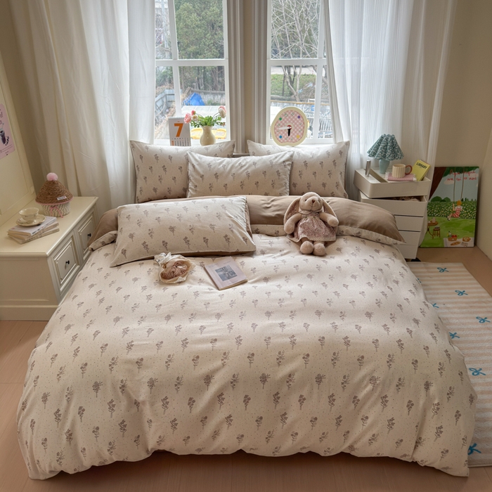 91家纺网 家纺一手货源 找家纺 如意朵 2026新款全棉棉麻印花四件套 素影