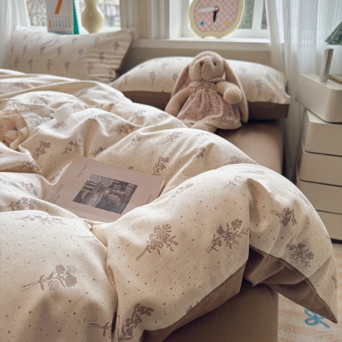 91家纺网 家纺一手货源 找家纺 如意朵 2026新款全棉棉麻印花四件套 素影