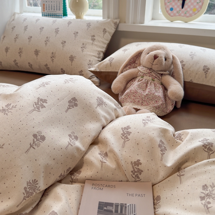 91家纺网 家纺一手货源 找家纺 如意朵 2026新款全棉棉麻印花四件套 素影