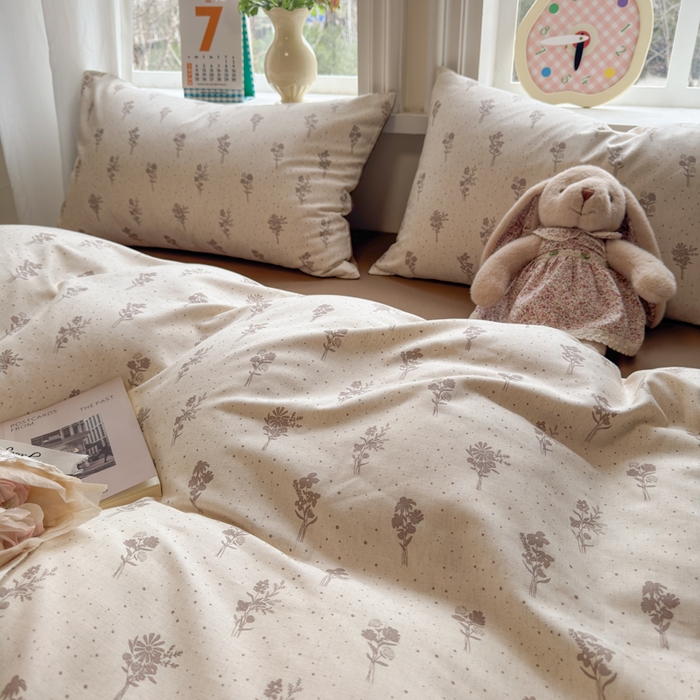 91家纺网 家纺一手货源 找家纺 如意朵 2026新款全棉棉麻印花四件套 素影