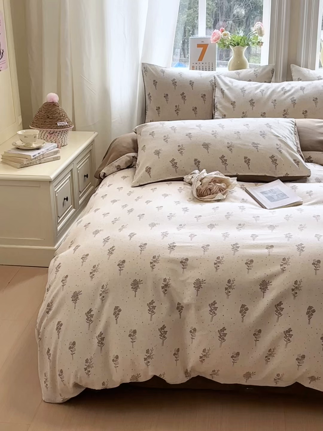 91家纺网 家纺一手货源 找家纺 如意朵 2026新款全棉棉麻印花四件套 素影