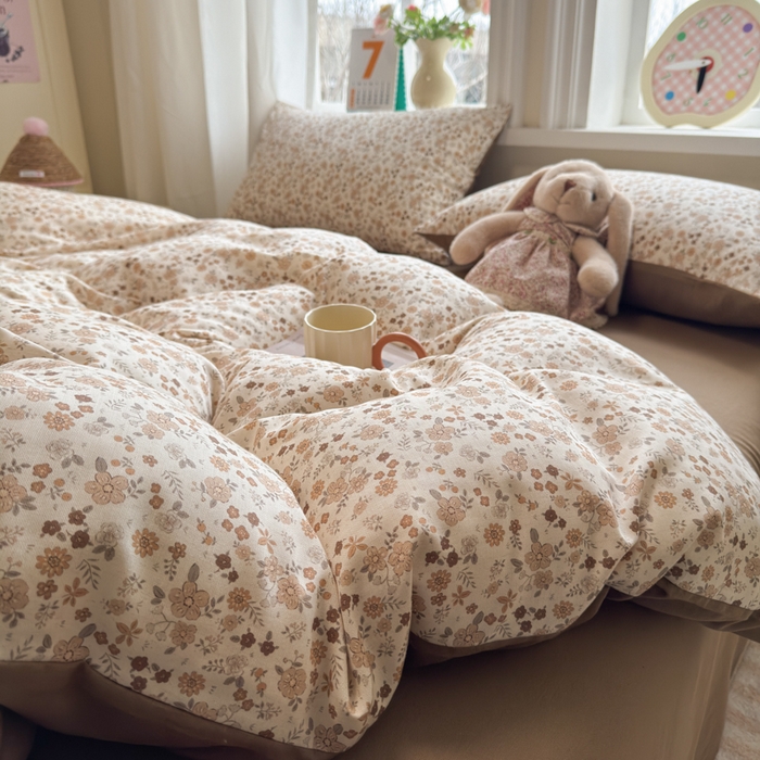 91家纺网 家纺一手货源 找家纺 如意朵 2026新款全棉棉麻印花四件套 星栗