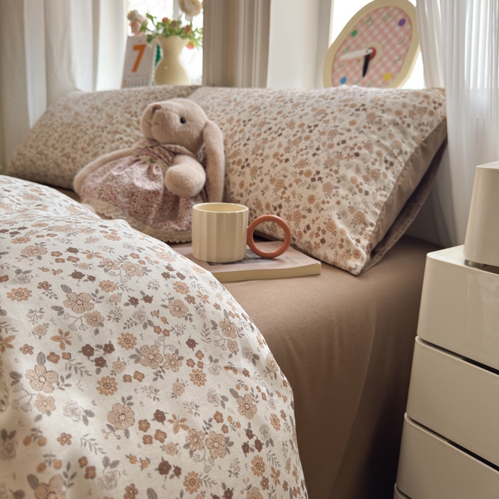 91家纺网 家纺一手货源 找家纺 如意朵 2026新款全棉棉麻印花四件套 星栗