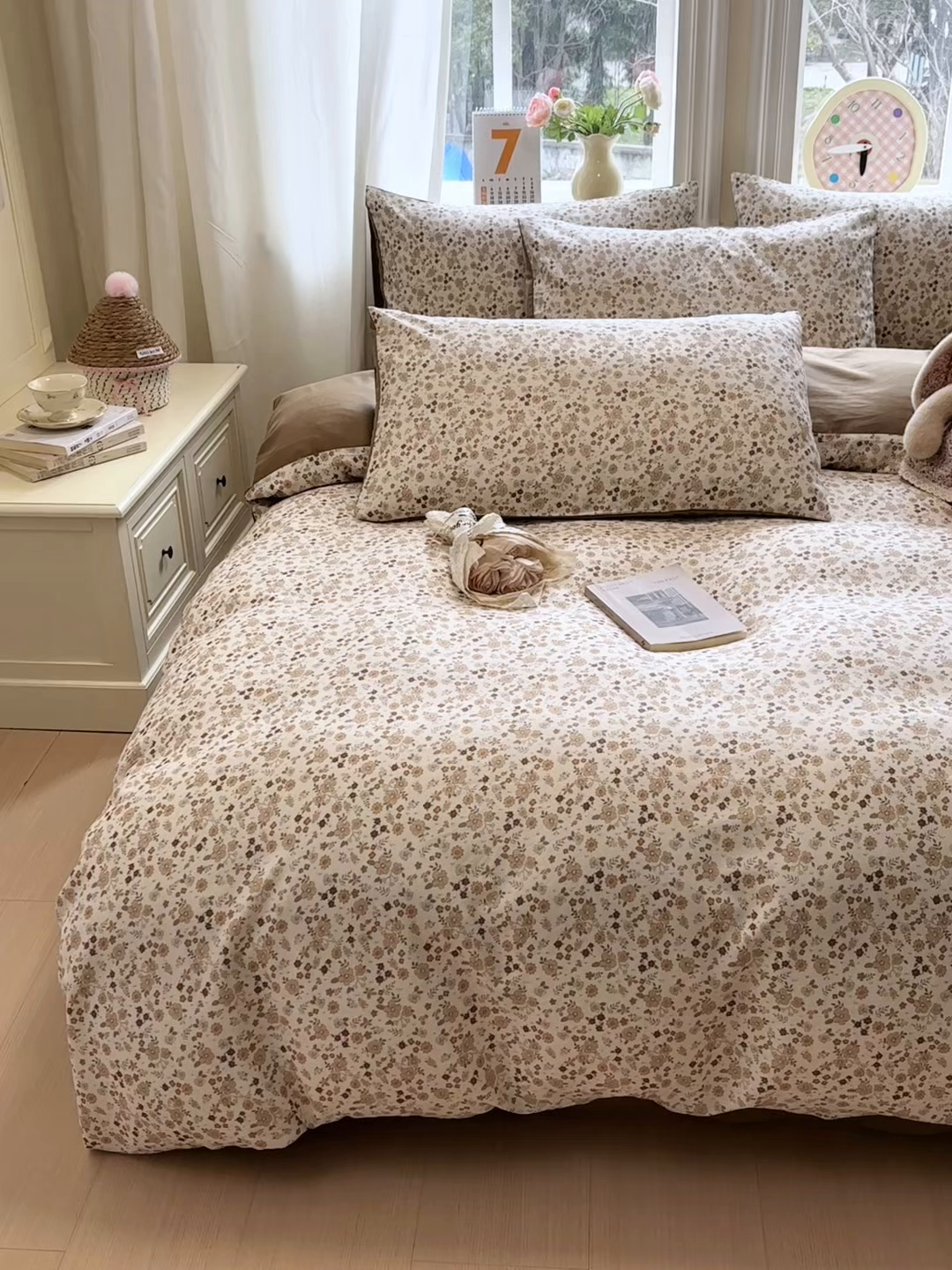 91家纺网 家纺一手货源 找家纺 如意朵 2026新款全棉棉麻印花四件套 星栗